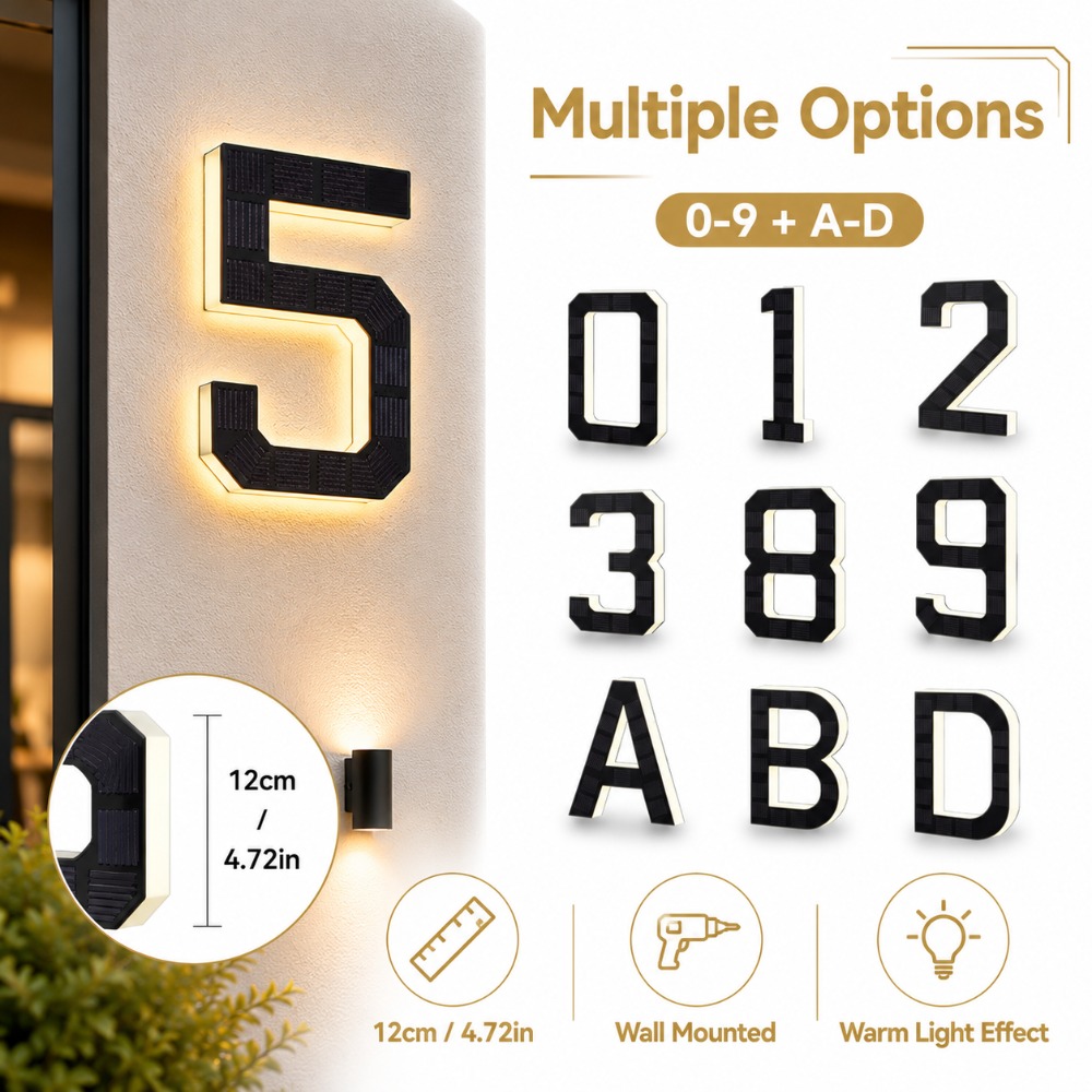 Outdoor Lighting For Front Of House - لافتة رقم المنزل بالطاقة الشمسية LED