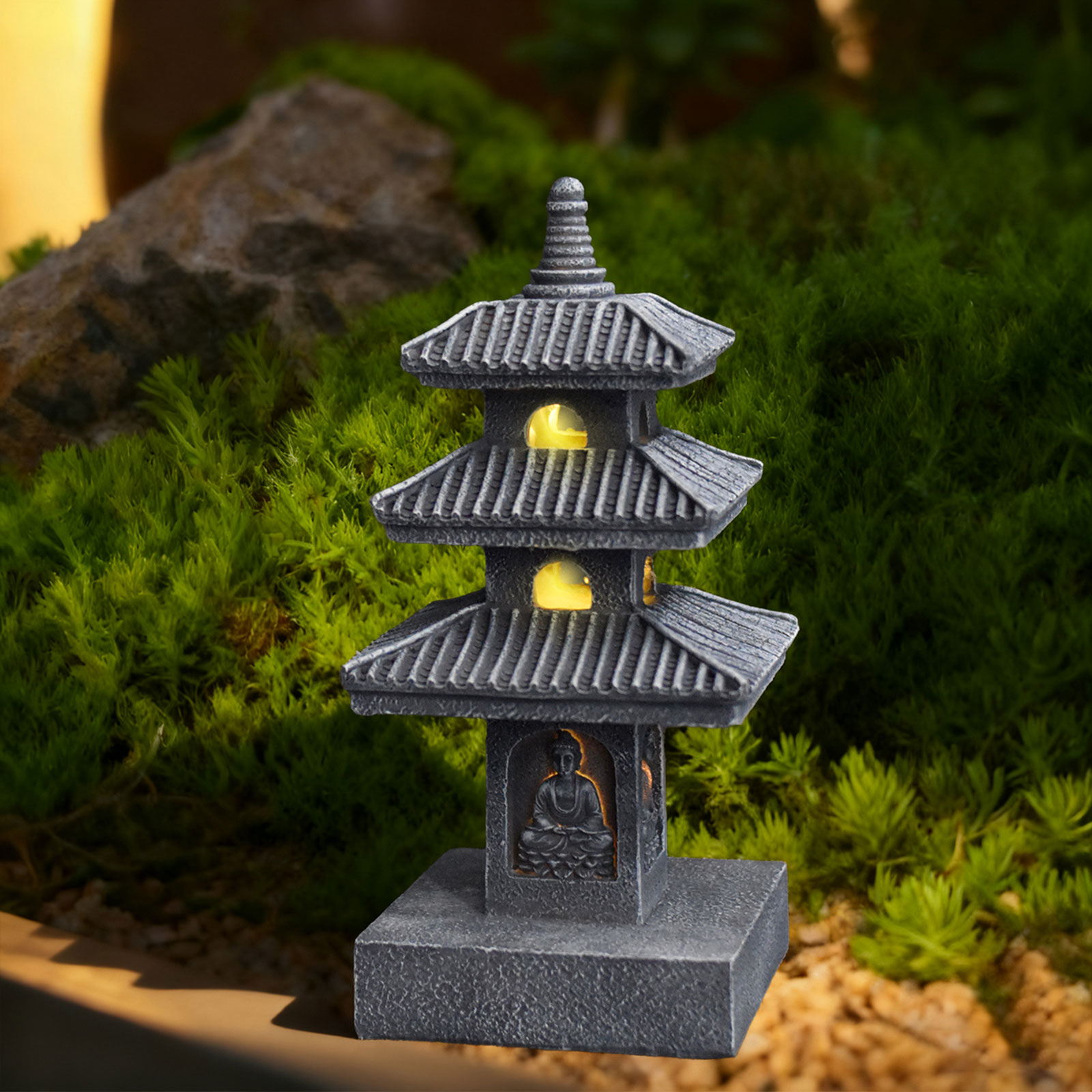 Halo Outdoor Lighting - فانوس شمسي على شكل باغودا، تمثال