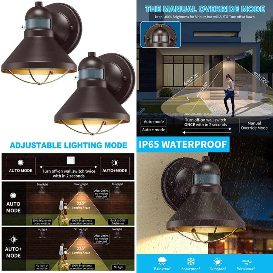 Outdoor Lighting Sensor - مجموعة من 2 مصباح جداري خارجي