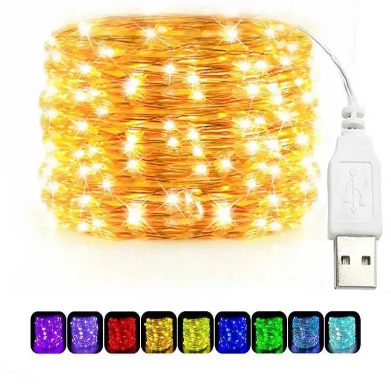 Outdoor Lighting No Wiring - USB LED سلسلة أضواء النحاس الفضة