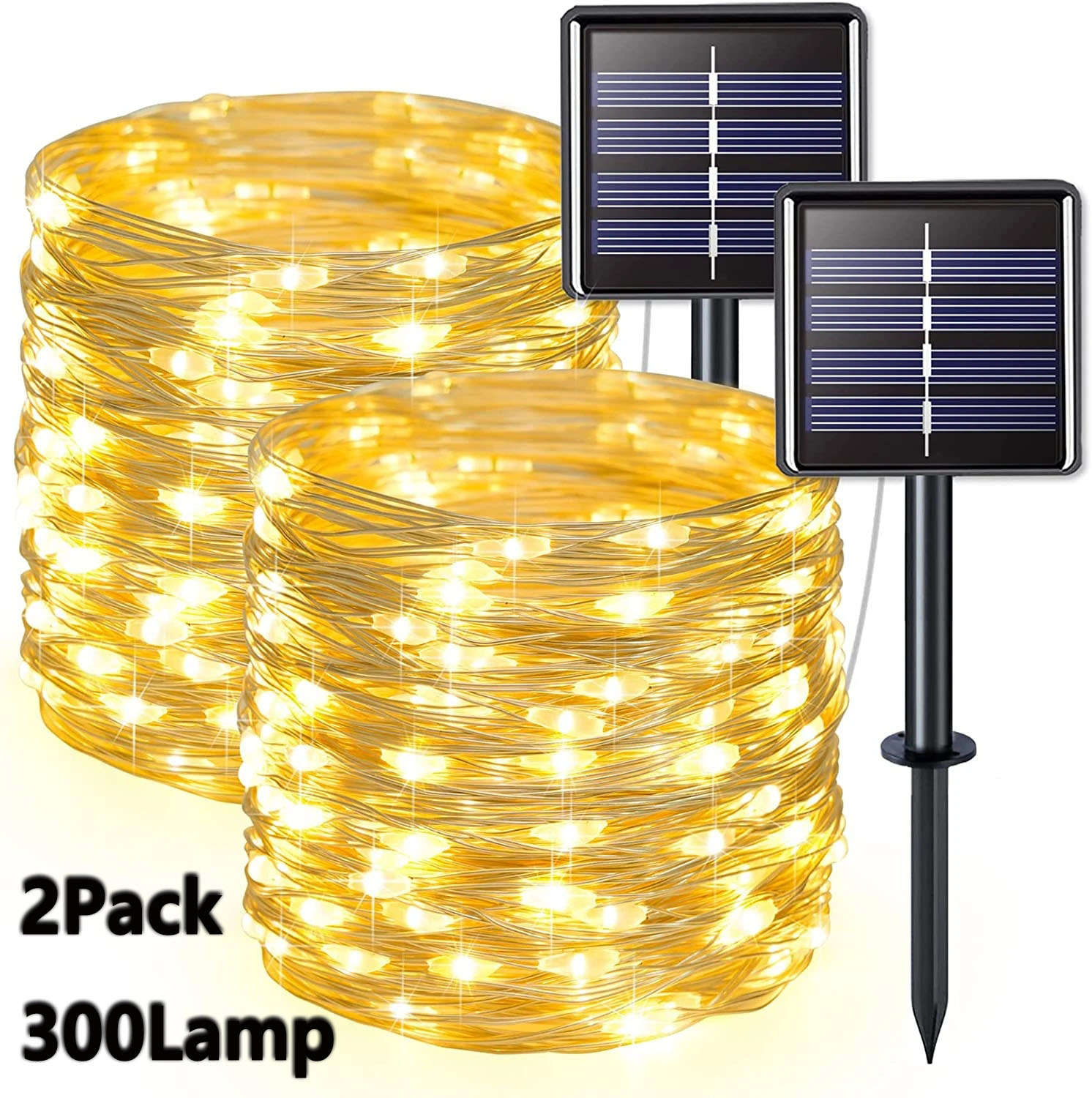 Outdoor Lighting No Wiring - 2 حزمة الشمسية الجنية أضواء 300LED
